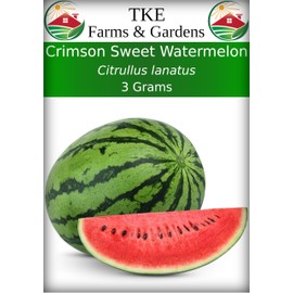 TKE Farms & Gardens - Crimson Sweet Watermelon Seeds for Planting, 3 Grams, 60 Heirloom Non-GMO Seeds, Packet Includes Instructions for Growing, Citrullus lanatus, Qty 1