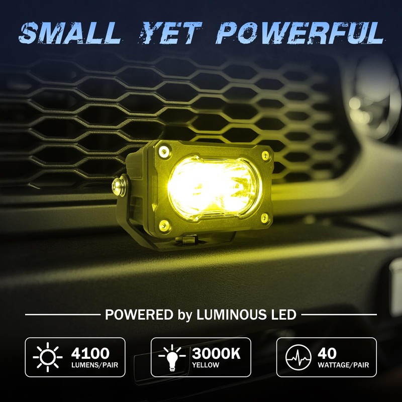 LED Pods, Fastchoy Auto 2Pcs 40W 3 Inch Yellow Spot