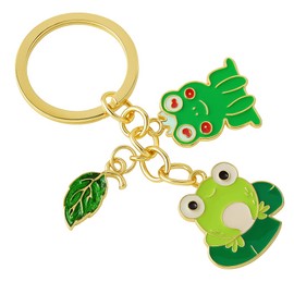 Frog Keychain - Crowned Frog & Lily Pad Key Chains for Women, Playful Leaf Bag Charms, Cute Keychains Gift for Girls Girlfriends