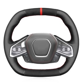 MEWANT Hand Stitch Black Suede Perforated Genuine Leather Steering Wheel Cover for Chevy Corvette C8 Stingray Z06