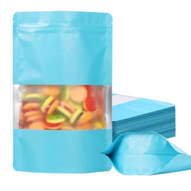 100 Pack Smell Proof Bags, Resealable Mylar Bags with Matte Window, Foil Pouch Stand-up Bags for Food Self Sealing Storage, Scratch Resistant Hand Storage Bags.(Blue, 4.7×7.9 Inch)