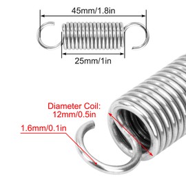 GUNGY Tension Springs with Hooks Stainless Steel Tension Spring Tension Spring 45 mm Outer Diameter 12 mm Wire Diameter 1.6 mm Maximum Tension 6.41 kg 1.6 x 12 x 45 mm Pack of 4