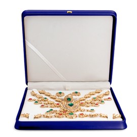 DECWXON Jewelry Set Box PU Leather Necklace Boxes for Jewelry Gift Ring,Pendant,Earring,Bracelet Jewellery Display Case for Home, Exhibition,Travel (Dark Blue, Jewelry Set Box)