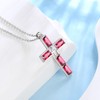 Jewmon Baguette Birthstone Cross Necklace for Women Lab Ruby Pendant