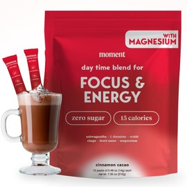 Moment Morning Energy Chai (SHARK TANK) | Coffee Alternative with Cacao, Adaptogens & Mushrooms | Zero Sugar Powder | Ashwagandha, Chaga, Lions Mane, L-theanine for Focus | Keto | 15 Servings
