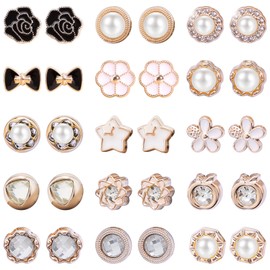 NEWITIN 15 Pairs Magnetic Stud Earrings for Women Clip on Earring Magnet Studs Inlaid Cubic Zirconia Pearl Stud Earring Fashion Non Piercing Magnetic Earrings for Women