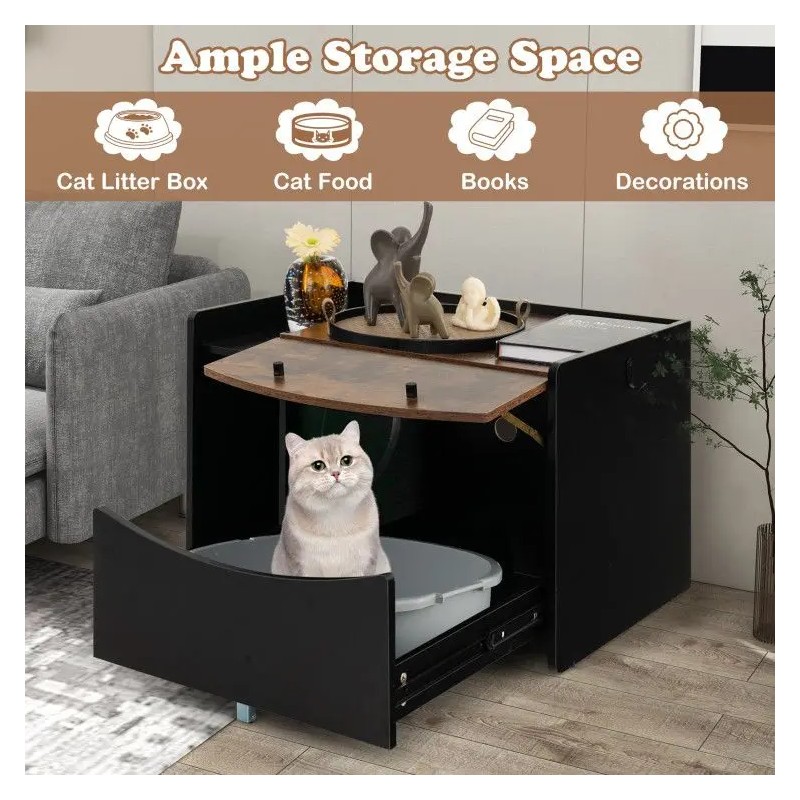 Cat Litter Box Enclosure with Convenient Pull-Out Drawer FeatureColor: Black