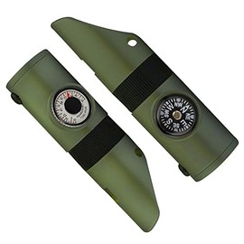 (2-Pack) Kids Survival Outdoor Camping Multi Tool Whistle Compass LED 7 in 1 Flashlight, Orange