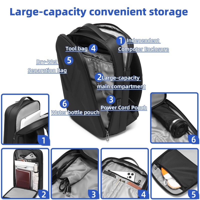 GYakeog Laptop Backpack, EVA Hard Shell, Oxford, Lightweight, Waterproof, USB-C