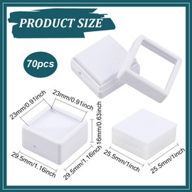 BENECREAT 70pcs White Gemstone Display Box, Plastic Transparent Bare Stone Box Square Gem Box 29.5mm for Gemstone, Jewelry, Crystal Diamond Accessories Display, Thickness:16mm