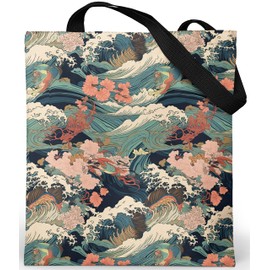Loxato Tote Bag with Zip - Women's Shoulder Bag with Zip - Waterproof Oxford Fabric - Printed Fabric Bag - Shoulder Bag Large W 37 x H 42 cm - Women's Bag, Ukiyo-e 2