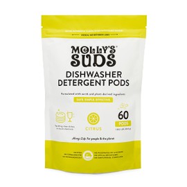 Molly's Suds Dishwasher Pods | Natural Dishwasher Detergent, Cuts Grease & Rinses Clean (Residue-Free) for Sparkling Dishes | 60 Auto-Release Tabs (Citrus)