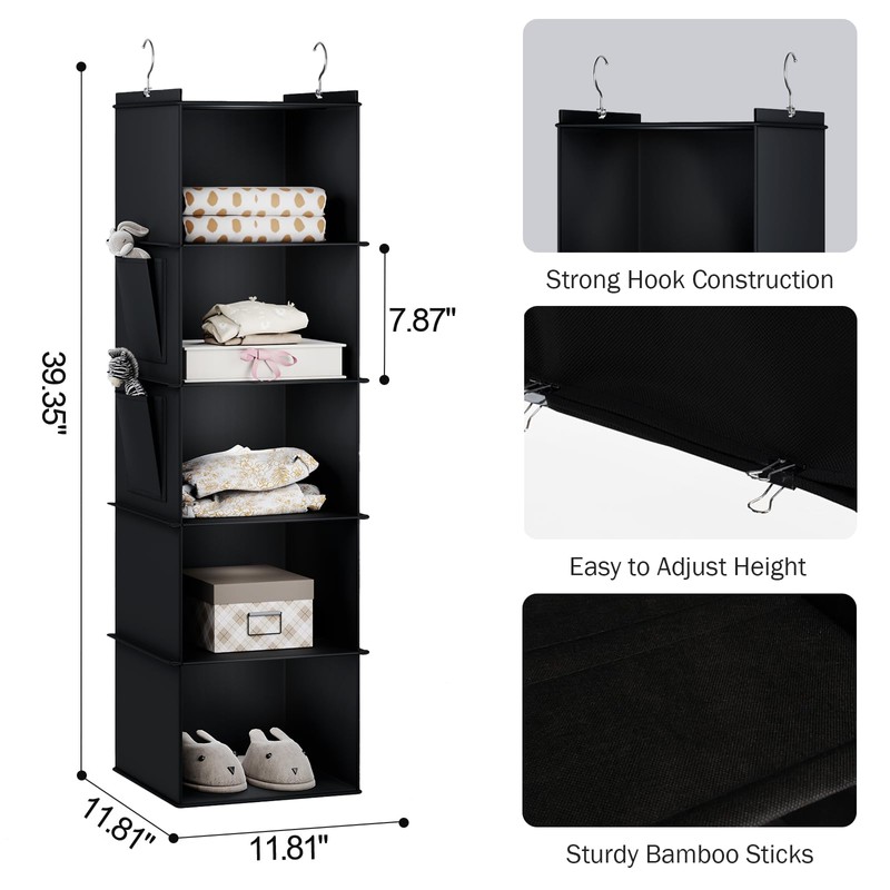 YOUDENOVA Hanging Shelf, Wardrobe Organiser, Hanging Storage with Bamboo Sticks