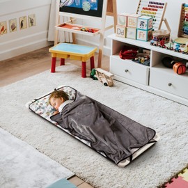 Race Track Toddler Naptime Blanket with Attached Removable Pillow, 22”x50” Kids Super Soft Rest Nap Mat, Rollup and Close with Straps & Carry Handle for Preschool, Daycare and Sleepovers