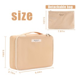 Queboom Travel Makeup Bag Cosmetic Bag Makeup Bag Toiletry bag for women and girls (Beige)