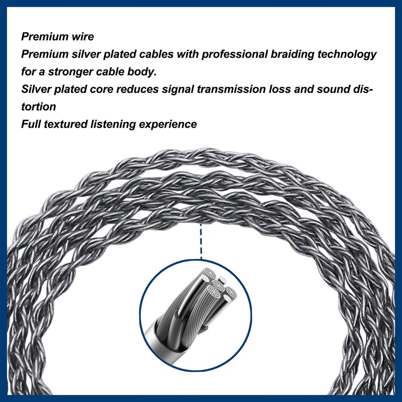 Headphone Cable 4 Strands Silver Plated Copper Anti Stangling 3.5MM