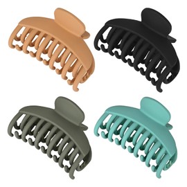 DEEKA 4 PCS Double Row Teeth Hair Claw Clips 2.5" Medium Hair Clips for Thin Hair Small Matte Clips Short Fine Hair Accessories for Women and Girls -Green Yellow