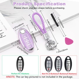 PIFOOG Key Fob Cover for Nissan 4 Button Altima Rogue Sentra Kicks Armada Murano Pathfinder Versa Titan Leaf Accessories Purple Car Keys Case Shell Full Covers Protector Keychain Bling Girly Women TPU