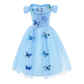Party Chili Princess Costume for Little Girls Birthday,Christmas Dress Up with Accessories (Blue 140cm)