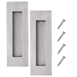 Vancoho 6 Inch Recessed Pocket Door Pull, Stainless Steel Rectangular Finger Flush Puls for Sliding Closet Barn Door Handle Rectangular Door Hardware (Brushed Steel, 2 Pack)