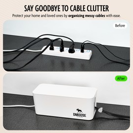 DMoose Cable Management Box - 2 Pack Medium & Large Cord Organizer for Desk & Floor - Cable Organizer Box for Child & Pet - Cable Box Hider for Tidy Office & Home - Power Strip Cover for TV & Computer