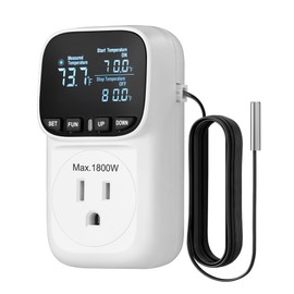 DEWENWILS DEWENWILS Digital Temperature Controller, Heavy Duty 15A/1800W Thermostat Outlet Plug, VA Display Heating Cooling Control Timer, -40H~210H, Cyclic Timing/Countdown, for Greenhouse Incubator Homebrew