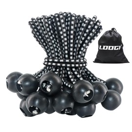 LOOGI Ball Bungee Cords, Tie Down Cords Elastic String UV Resistant Rope for Canopy Tarp Camping (25, Black White, 4 Inch)