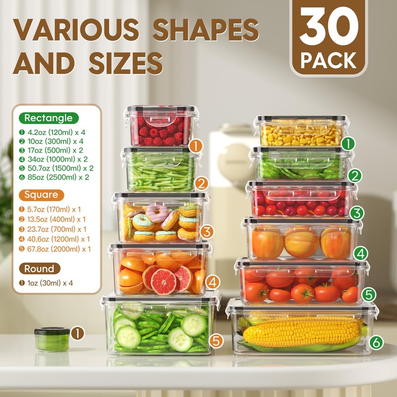 KEMETHY 60 Pcs Large Food Storage Containers with Lids Airtight,