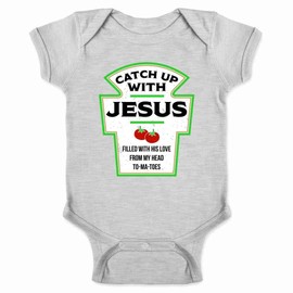Pop Threads Catch Up with Jesus Funny Ketchup Faith Christian Infant Baby Boy Girl Bodysuit