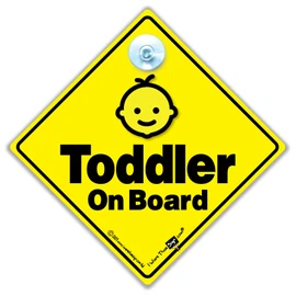 Toddler On Board Sign, Baby On Board Sign, Grandchild On Board, High Visibility Advisory Suction Cup Car Window Sign Designed to Let Other Road Users a Child is in The Car, 14 cm x 14cm x 2cm
