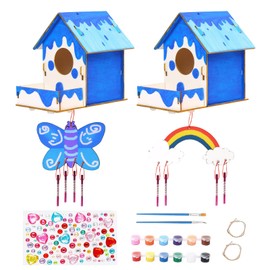 UICCVOKK Pack of 2 Bird House for Painting for Children, Wooden Easter Gifts Children, DIY Garden Birdhouse Puzzle Making Set, Bird House Painting Kit for Easter Gifts 3+ Years, Easter Decorative Art