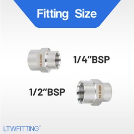 LTWFITTING Stainless Steel 316 BSP Pipe Fitting 1/2" x 1/4" Female Thread BSPP Reducing Coupling Boat Air Fuel (Pack of 2)