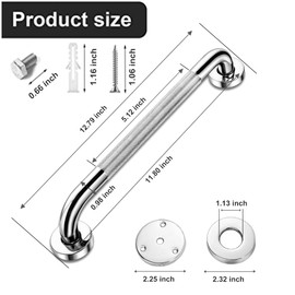 LONVICHTT - Juego de 2 barras de agarre de mango de ducha de 12 pulgadas para bañeras y duchas, antideslizantes, para baño, mango de baño de acero inoxidable, barras de seguridad de baño, mango de baño de asistencia para personas mayores