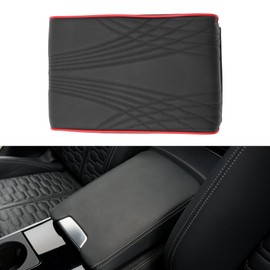 REPAIROCK Universal Center Console Cover Car Armrest Cover with Storage Bag Middle Console Cover Lid for Most Vehicle SUV Car Sedan 12.6"x8.66"x1.97" Black, Red Napa Leather