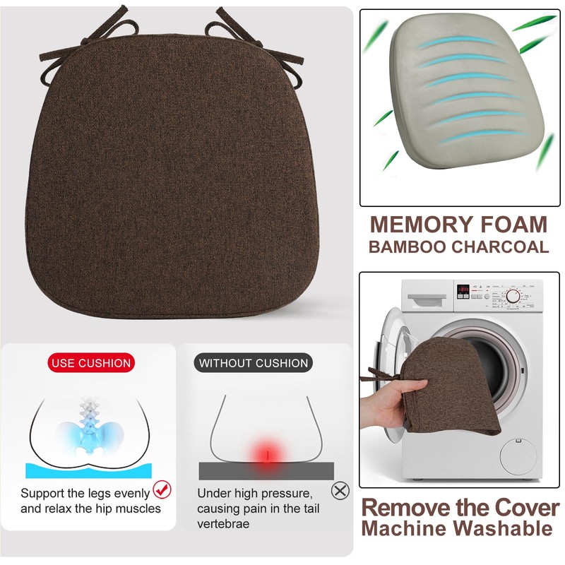 SINOSSO 4 Pack Memory Foam Chair Cushions for Dining Chairs,