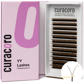 Curacoro Brown YY Lash Extensions - 2D Fans Volume Eyelashes, C CC D Curl, Thickness 0.07mm, 8-15mm Length Mixed Tray, Full Fluffy Volume Look, Long Lasting & Easy Application