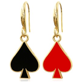 ANDPAI Unique Funny 18K Gold Plated Hypoallergenic Poker hearts and spades A Ace Playing Cards Dangle Drop Stud Earrings For Women Gambling Casino Jewelry Gift (Black Red Hearts)