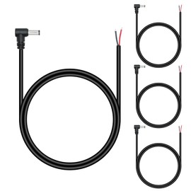 4Pcs DC 5.5mm x 2.1mm Male Plug Power Pigtail Wire 1M/3FT,18AWG 90 Degree Right Angle DC5521 Male Plug Jack to 2 Pin Bare Wire Open End Power Cable,for DC Power Supply Cable Repair Replacement