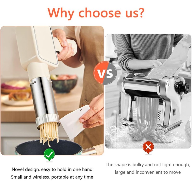 QCQDL Electric Pasta Maker, Handheld Pasta Maker Machine, All-in-One Cordless