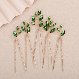 Teyglen 5pcs Simple Crystal Hair Pins Green Rhinestone Wedding Hair Pins Clips Sparkly Crystal Headpiece Party Prom Bridal Hair Accessories for Women Bride Head Jewelry(Green)