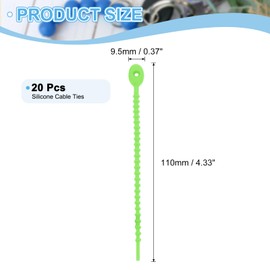 uxcell 20Pcs 4" Silicone Cable Ties, Reusable Zip Ties Strips Twist Tie, Cable Cord Wraps Management Organizer for Home Office Kitchen Food Bag, Green