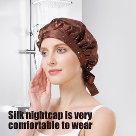 Satin Bonnet for Sleeping Women Silk Sleep Cap Hair Care Bonnet with Elastic Tie Band Curly Hair Unisex Adult (Dark Green + Black)