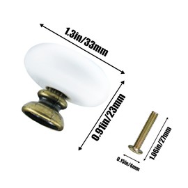 AUXBC 1.3" Ceramic Round Knobs, Antique Brass and Ceramic Cabinet Knobs, White Furniture Knobs, Single Hole Drawer Handle Pulls for Drawer Closet Dresser Cupboard Wardrobe Door Kitchen, 4Pcs
