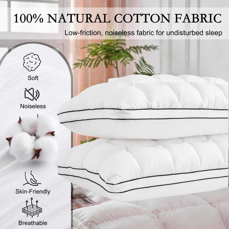 YOUR MOON Soft Support Pillow Queen Size, 100% Cotton Cover