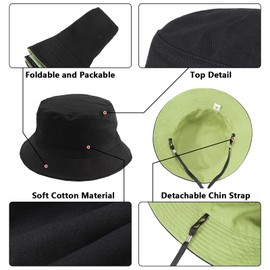 TAGVO Bucket Hat Unisex Big Reversible Cotton Fisherman Sun Cap Double Sided Hat for Holidays Fishing Hiking Black-Green