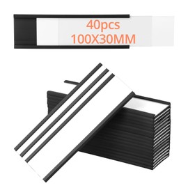 QWORK® Pack of 40 Magnetic Labels 30 mm x 100 mm, Magnetic Labels Name Tags for Labelling, with Paper Insert Protective Film, for Metal Shelf, Locker, Whiteboard