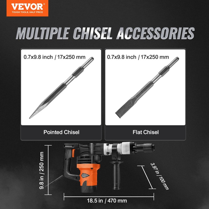 VEVOR Demolition Jack Hammer, MAX 1400W Electric Jackhammer Heavy Duty,