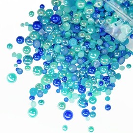 qiipii 51g Half Round Pearls for Crafting Teal Blue Turquoise‌ Green Ab Colorful 4-10mm Mix Sizes Flatback Beads Charms for Nails Face Eyes Makeup Tumblers Bottles Mugs DIY Crafts Clothes Shoes Phones