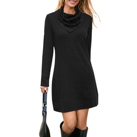 STYLEWORD 2024 Fall Sweater Dress Women's Tunic Tops for Leggings Long Sleeve Cowl Neck Elbow Patchs Casual Sweatshirts(Black3197,XXL)