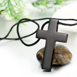 OIDEA Men's Plain Cross Necklace: Vintage Cross Pendant with Wheat Chain Christian Cross Chain Biker Retro Venetian Chain Religious Gift for Men Father Friend, Stainless Steel